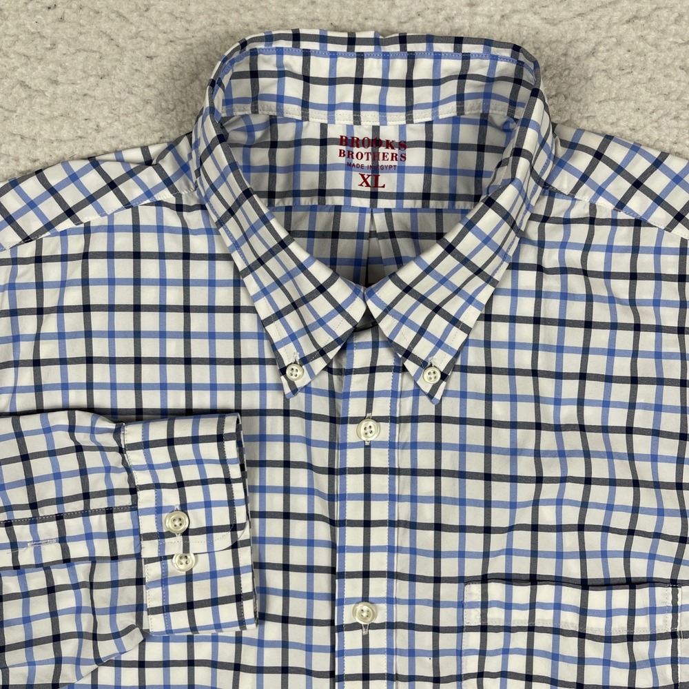 Brooks Brothers Button Down Shirt Mens XL Blue White Check Performance Office